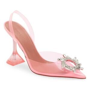 New Amina Muaddi Begum Glass pointed‎ toe slingback pump size 39EU